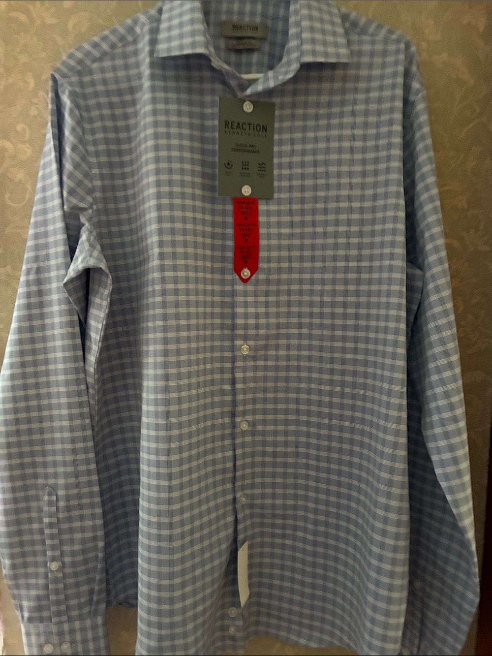 Kenneth Cole Reaction Blue and White Windowpane Dress Shirt